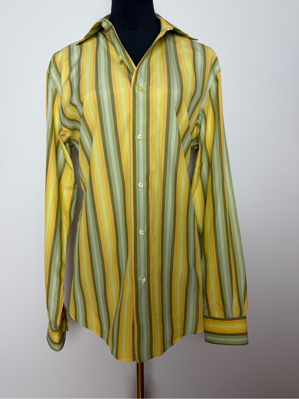 Etro Yellow and Green Vertical Stripe Button-Down Shirt Size 40